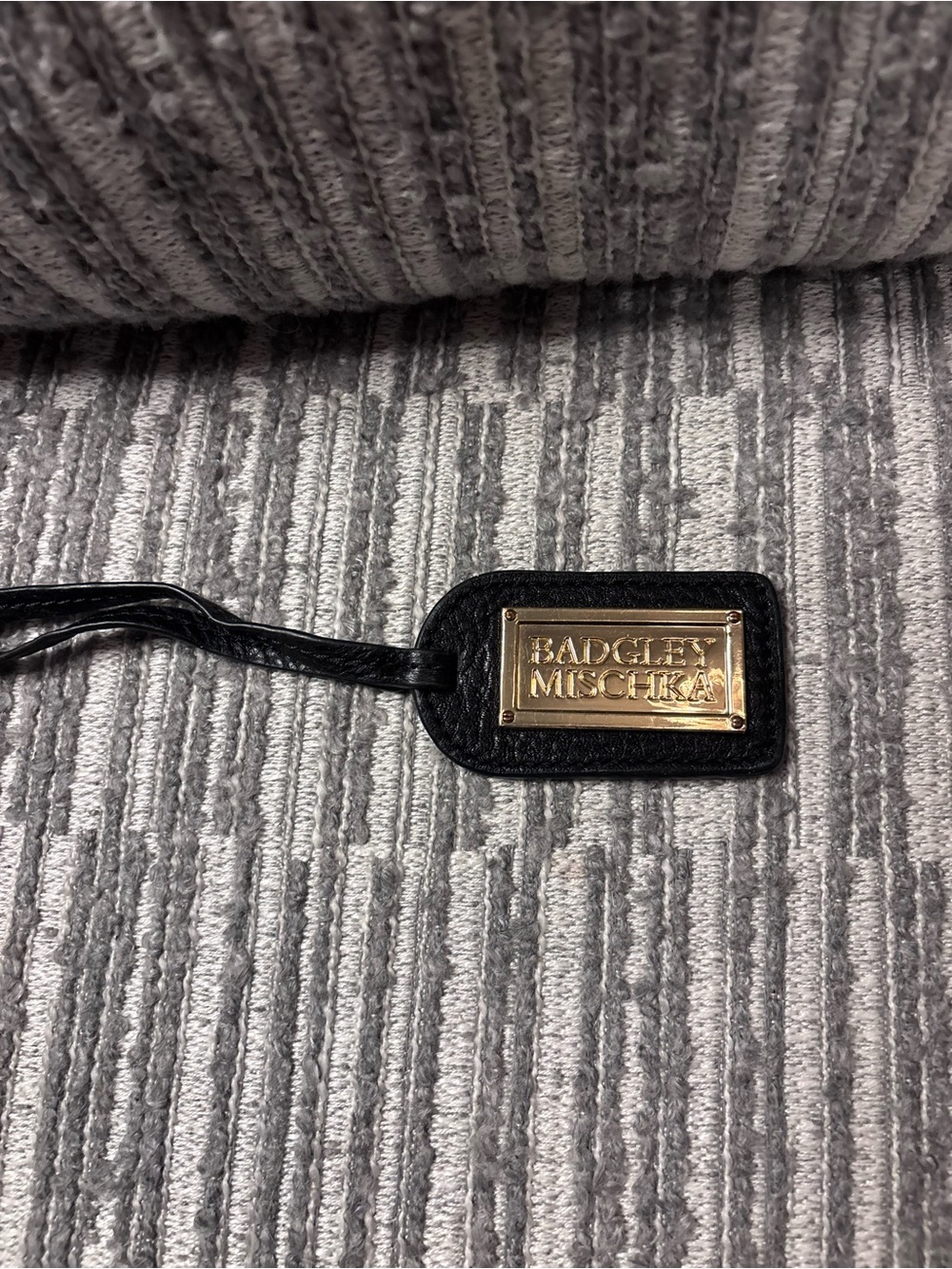 Badgley Mischka Black Pebbled Leather Luggage Tag